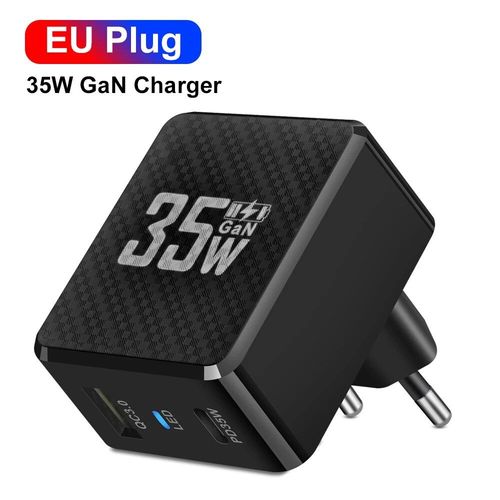 Chargeur Rapide Usb Type C Pour Tablette,Adaptateur De Charge Pour Iphone 15,Xiaomi,couteurs F5,Chargeur D'ordinateur Portable,35w Gan,Qc3.0,Pd3.0 - Type Eu Black #A