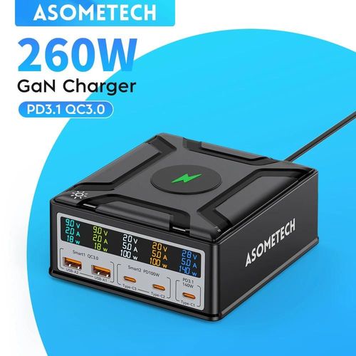 Chargeur Rapide Usb Type C Sans Fil Gan, 260w, Pd3.1, 140w, Pour Installations Ook Pro, Tablette, Iphone 14, Samsung, Xiaomi Eu Plug
