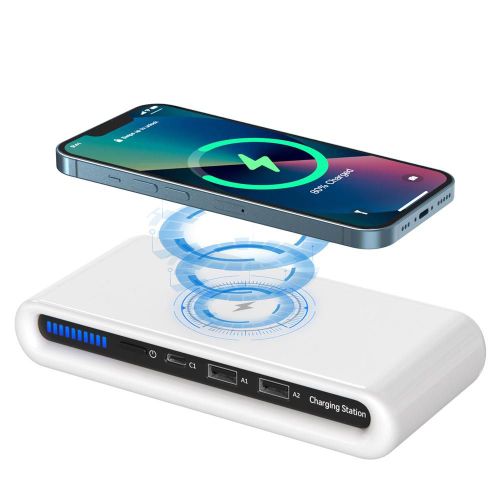 Chargeur Sans Fil 15w 4 En 1 Usb Qc3.0, Station De Charge Rapide Multi-Usage Avec Veilleuse Rgb Pour Tlphones