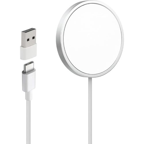 Chargeur Sans Fil 15w Compatible Avec Iphone 15/14/13/12 Et Airpods 3/2/Pro, Chargeur Induction Magntique Rapide Avec Convertisseur Usb-C Vers Usb-A, Design Portable Et Lger (Blanc).[F2653]