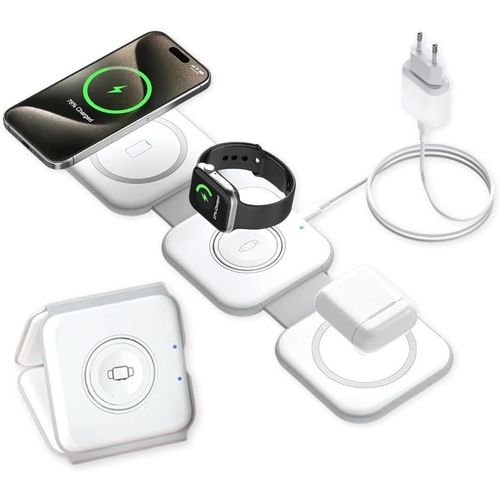 Chargeur Sans Fil 3-En-1 Pour Phone \U2013 Station De Charge Rapide, Design Compact, Compatible Avec Appareils Qi, Entre Usb-C, Protection Contre La Surcharge (White)[Ind6171059]