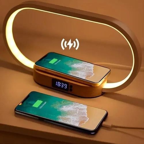 Chargeur Sans Fil Multifonction, Support D'horloge, Lampe De Bureau Led, Veilleuse, Port Usb, Station De Charge Rapide, Pour Iphone Samsung Wooden
