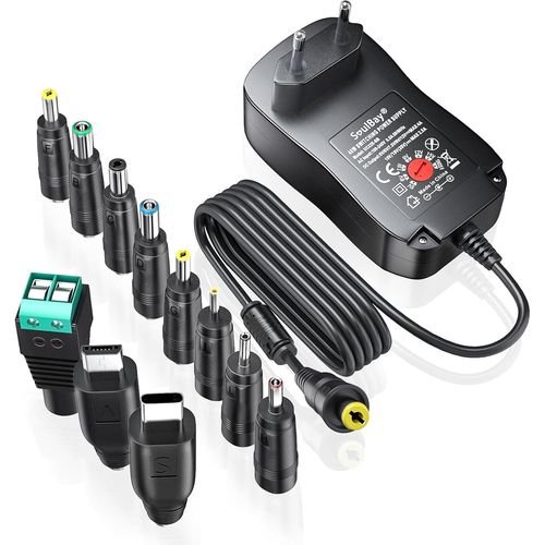 Chargeur Universel 48W AC vers DC 5V 6V 7,5V 9V 12V 15V 19V,Adaptateur Universel avec 11 Embouts CC,Comprend Une Prise USB 5V 1A pour Camra Routeur  Bande LED-4000mA Max.
