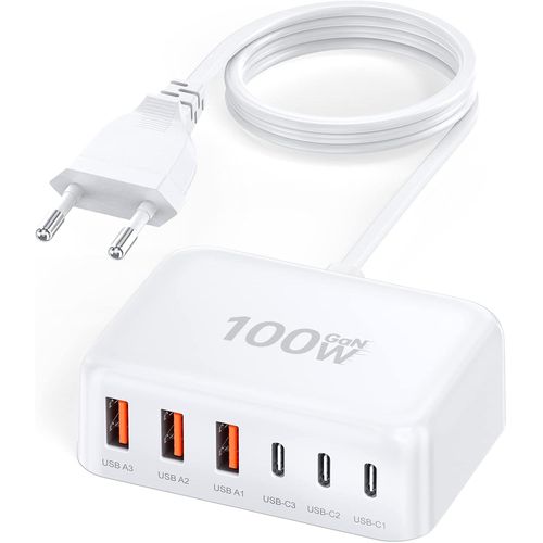 Chargeur Usb C,100w 6 Port Prise Usbc Chargeur Rapide Iphone,Multiprise Usb Pd+Qc 3.1a Type C Adaptateur Pour Iphone 15 14 13 12 11 Pro Max X Xs Xr 8 7 6s Plus Mini Se,Ipad,Galaxy