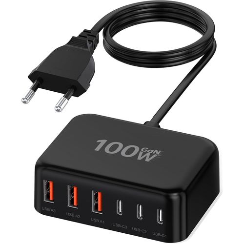 Chargeur Usb C,100w 6 Port Prise Usbc Chargeur Rapide Iphone,Multiprise Usb Pd+Qc 3.1a Type C Adaptateur Pour Iphone 15 14 13 12 11 Pro Max X Xs Xr 8 7 6s Plus Mini Se,Ipad,Galaxy