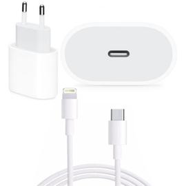 Chargeur USB-C 20W + Cable de charge Type C vers Lightning 1 Mètre  compatible pour iPhone 14 Plus Couleur Blanc - Visiodirect 
