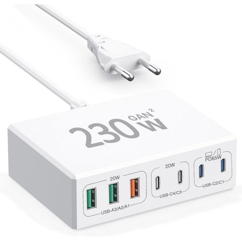 Chargeur Usb C 230w Charge Rapide 7 Port Prise Chargeur C Et Usb A Compatible Avec Macbook/Iphone 12/13/14/15/Samsung S24/S23/S22/Google/Tablettes Et Tlphones (Blanc)