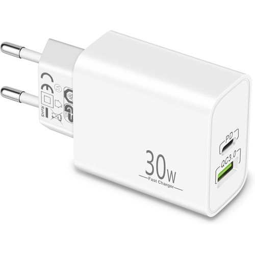 Chargeur Usb C 30w  2 Ports (Type-C/A) - Blanc, Prise Usb C Avec Pd/Qc/Pps, Embout Chargeur Rapide, Adaptateur Secteur Compatible Avec Iphone 16/15/14 Pro, Samsung S24/S23, Google Pixel 9/8