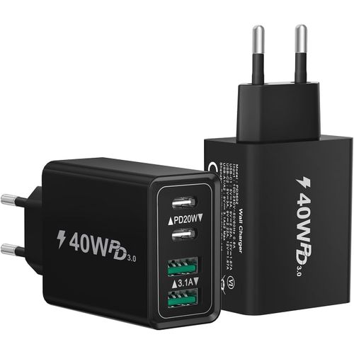 Chargeur Usb C, 40 W 4 Ports Pr Usbc Rapide, Double Port Pd+Qc Bloc Chargeur Usb-C, Multiple Type C Adaptateur Secteur Pour Iphone 16 15 14 13 12 11 Pro Tlphone Samsung Tablette (2 Pices)