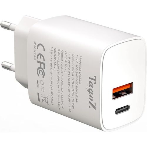 Chargeur Usb C, Puissance De 20w, Chargeur  Double Port Usb A + Usb C, Compatible Avec Iphone 16/15/14/13/12/11 Pro/ /Plus/Mini/Se/X/Xr/Xs, Ipad, Watch, Galaxy, Android, Etc.