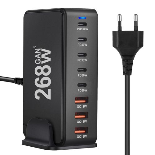 Chargeur Usb C Rapide 268w, Gan Chargeur Secteur Usb Multiple 5 Usb C+3 Usb-A, Chargeur Rapide Station De Charge Adaptateur Compatible Avec Macbook Pro/Air, I-Pad, I-Phone, Galaxy, Huawei