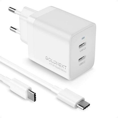 Chargeur USB C Rapide 47W 2 Ports GaN PD 3.0 45W Chargeur Double USB C PPS 33W Adaptateur Secteur Prise avec Type C Cble pour MacBook Air M1 M2,iPhone 16 Pro Max/15,Samsung S24 Ultra/S23