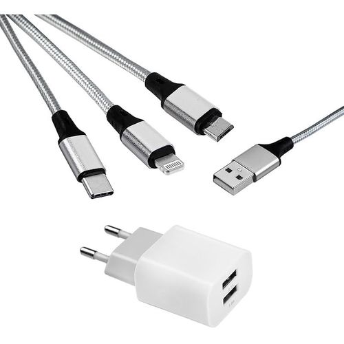 Chargeur Usb Multi 3 En 1 De Voyage Universel, Chargeur Iphone, Prise Usb C Et Chargeur Micro Usb - Adaptateur Prise Usb + Cble De Charge Universel 3 En 1 Usb Vers Micro Usb/Usb-C/Lightning