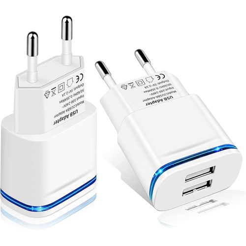 Chargeur Usb - Prise Usb Adaptateur For Iphone 16 15 14 13 12 11 Pro Max Se X Xr Xs 8 7 6 6s Plus, Pad, Galaxy, Android, Kamera 5v 2.1a Secteur Alimentation 2er Pack Tlphone Mural.[F2831]