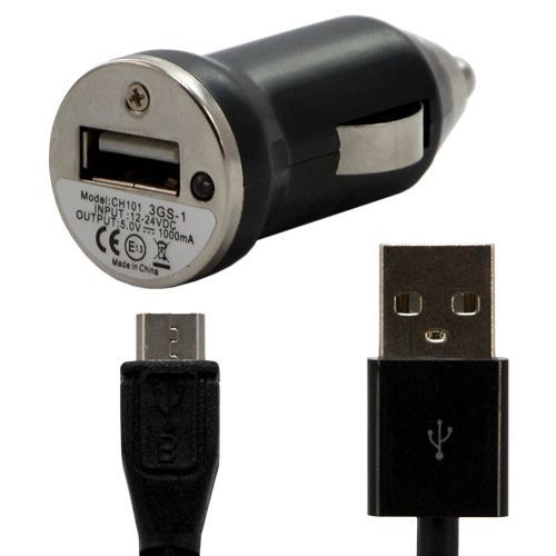 Chargeur Voiture Allume Cigare Usb + Cable Data Couleur Noir Pour Samsung : Gt-S3350 Chat 335 / Gt-S5260 Player City / Gt-S5330 Wave 533 / Gt-S5360 Galaxy Y / Gt-S5380 Wave Y /Gt-S5560 Player 5