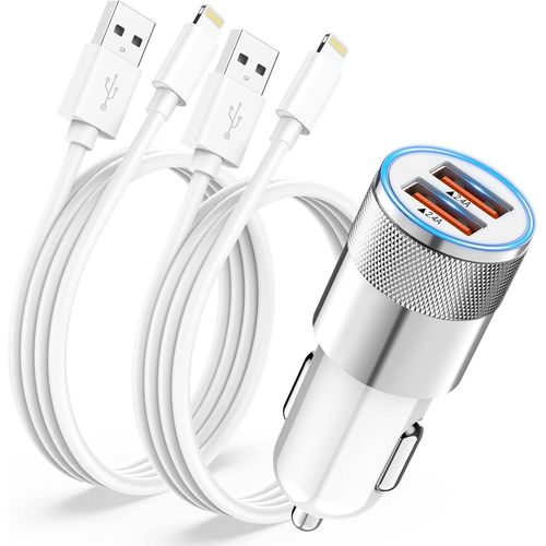 Chargeur Voiture Iphone Avec 2x Cble Lightning [Certifi Apple Mfi],Chargeur Allume Cigare Usb Rapide 2.4a Adaptateur Prise Allume Cigare Usb Chargeur Voiture Pour Iphone 14 13 12[Mag5295962]