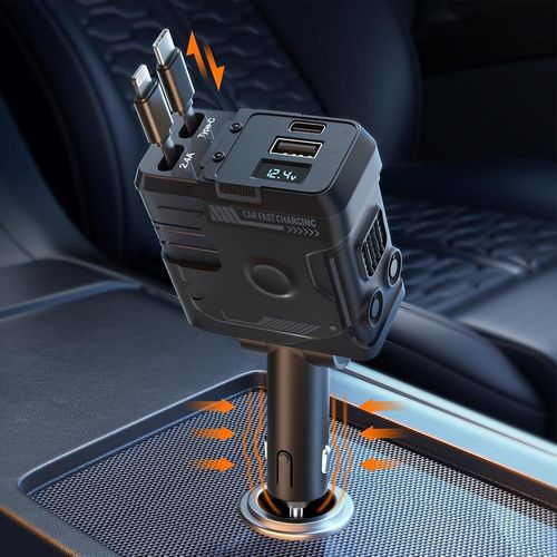 Chargeur Voiture Rtractable,4 En 1 Chargeur Allume Cigare,Accessoire Voiture Interieur,Adaptateur Prise Allume Cigare Usb C 12v 24v Pour Iphone,Samsung,Android Telephone Tablette Automobile