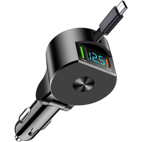 Chargeur Voiture Retractable,75w 3 En1 Usb C Chargeur Allume Cigare Rtractable Avec Cble,Allume Cigare Usb C Super Rapide 30w Compatible Avec I-Phone 16/15/Pro Max/Pro/Plus/Sam-Sung S24/S23/Huawei