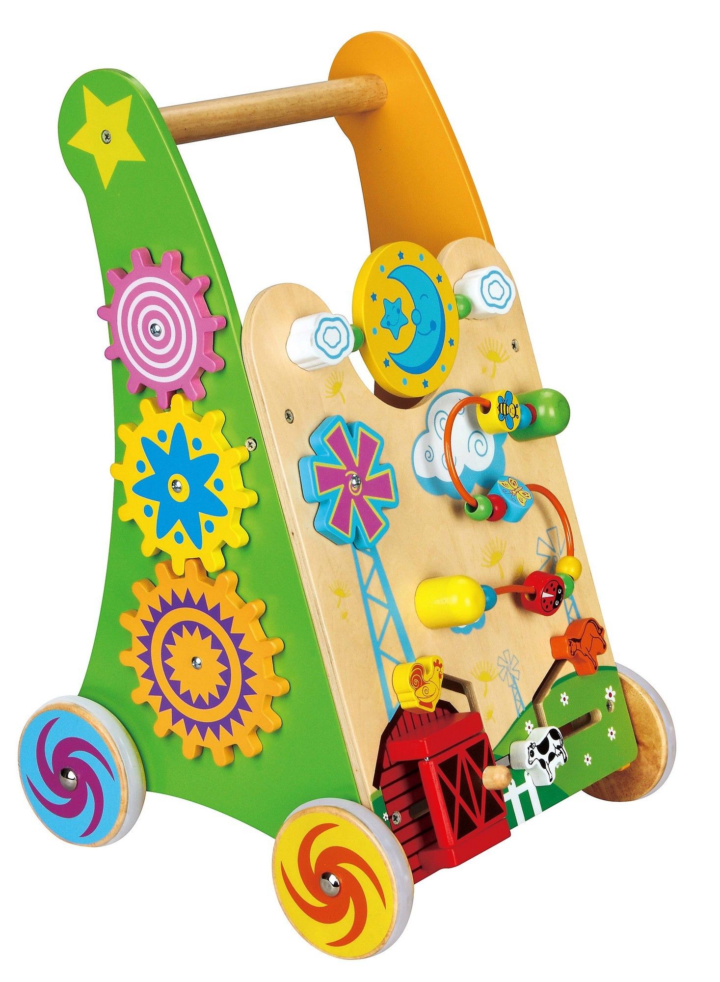 Chariot A Pousser Chariot De Marche La Ferme Jouet Educatif En Bois Bebe Enfant 18m Multicolore Rakuten