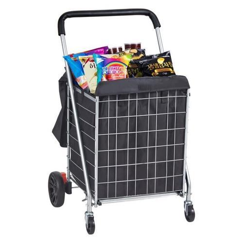 Chariot De Courses Pliable - Vevor - Capacit De Charge Maximale 90,7 Kg,Pliable,Argent,Avec 4 Roulettes Pivotantes Et Sac Noir