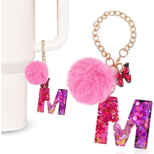 Charme Lettre Pour Femmes Compatible Avec Sac  Tumbler Stanley,Dcoration Porte-Cls Lettre Initiale A,Porte-Cls En Alphabet Majuscule En Rsine