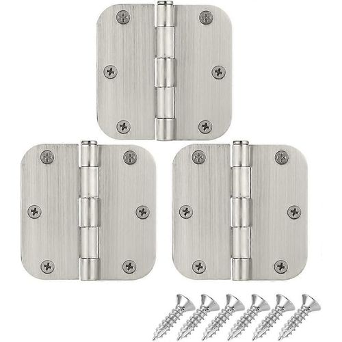 Charnires De Porte Nickel Satin, 3 1/2  Charnire De Porte Arrondie 3,5 Pouces X 3,5 Pouces Coins De Rayon 5/8  Quincaillerie De Porte Intrieure Nickel Bross, Paquet De 3, Hdh200-Bn-P