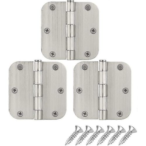 Charnires De Porte Satin Nickel, 3 1/2  Charnire De Porte Arrondie 3,5 Pouces X 3,5 Pouces 5/8  Rayon Coins Intrieur Quincaillerie De Porte Nickel Bross, Pack 3, Hdh200-Bn-P