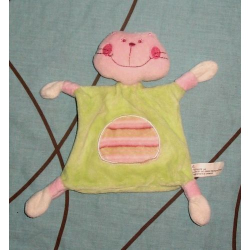 Chat Doudou Plat Carr Vert Anis Rose Et Blanc Ray Auchan Siplec