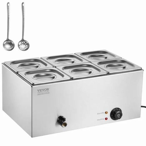 Chauffe-Plat Buffet  6 Bacs-Vevor-Buffet Chauffant En Acier Inoxydable-1200 W-Rchauffer Les Aliments Restauration Soire Fte
