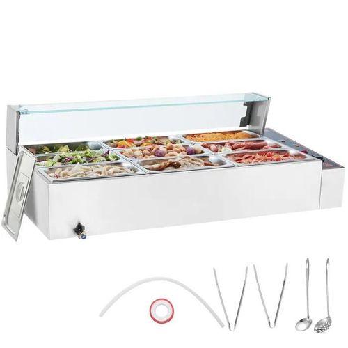 Chauffe-Plat Buffet  9 Bacs De 4,7 L-Vevor-1500 W-Acier Inoxydable-Pour Rchauffer Les Aliments Restauration Soire Fte