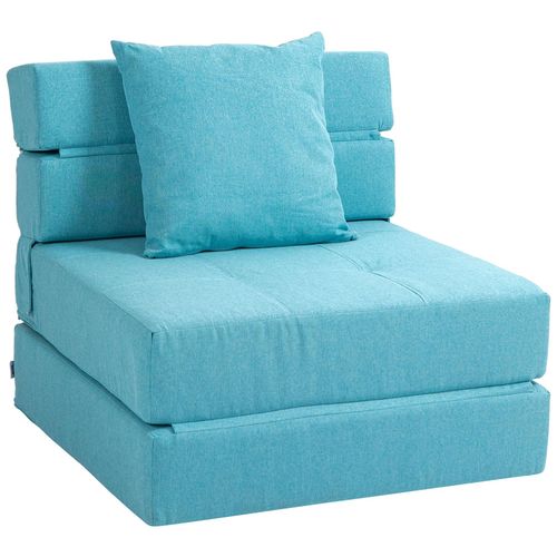 Chauffeuse Canap-Lit Convertible 1 Place - Coussin Dhoussable Inclus - Tissu Bleu Turquoise Clair