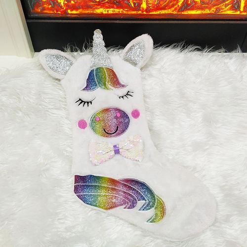 Chaussettes Licorne Blanches Pour Cadeau De Nol, Sac Cadeau Pour Bonbons, Dcor Suspendu Pour Arbre De Nol