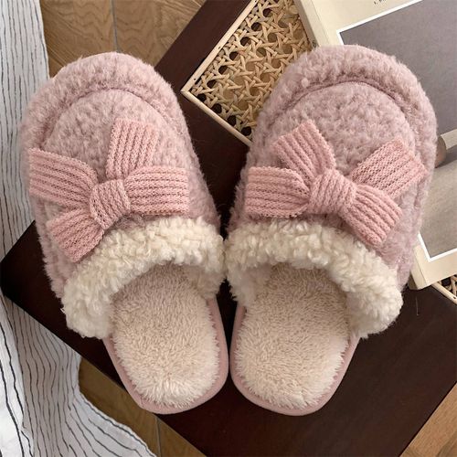 Chaussons D'hiver Chauds En Coton Antidrapant Pour Femmes, Chaussures En Peluche Avec NUd De Style Rtro