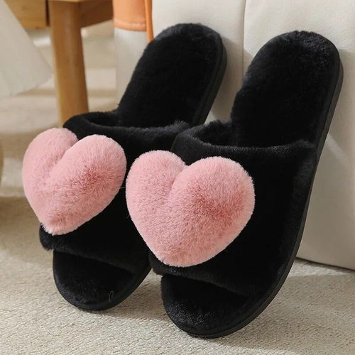 Chaussons D'intrieur Chauds Pour Femmes,Motif De C?ur Mignon,Non Ald,Doux,Confortables,Peluche,Maison,Chambre  Coucher,Automne,Hiver