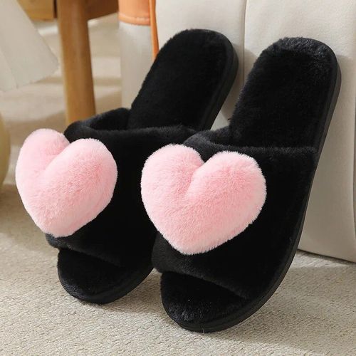 Chaussons D'intrieur Chauds Pour Femmes,Motif De C?ur Mignon,Non Ald,Doux,Confortables,Peluche,Maison,Chambre  Coucher,Automne,Hiver