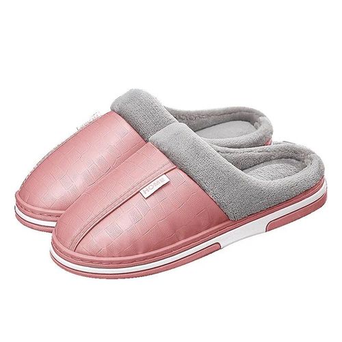 Chaussons D'intrieur En Cuir Impermables Pour Femmes Et Hommes,Fourrure Chaude,Chaussures Plates Pour Couples,Chaussures En Coton Pour Dames,Hiver 2023