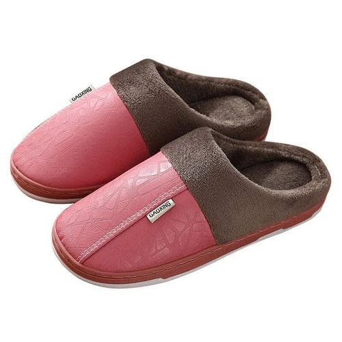 Chaussons D'intrieur En Cuir Impermables Pour Femmes Et Hommes,Fourrure Chaude,Chaussures Plates Pour Couples,Chaussures En Coton Pour Dames,Hiver 2023
