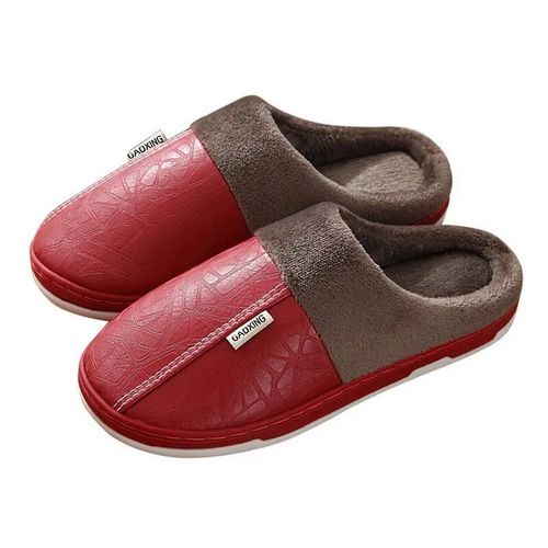 Chaussons D'intrieur En Cuir Impermables Pour Femmes Et Hommes,Fourrure Chaude,Chaussures Plates Pour Couples,Chaussures En Coton Pour Dames,Hiver 2023