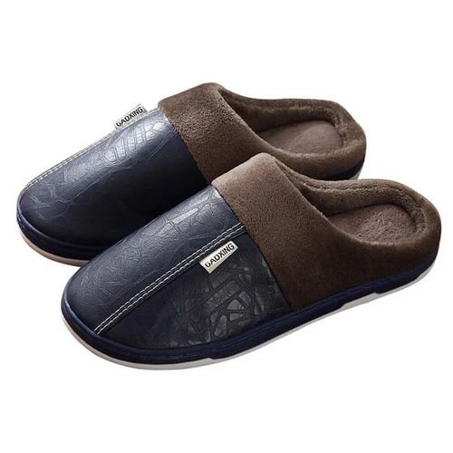 Chaussons D'intrieur En Cuir Impermables Pour Femmes Et Hommes,Fourrure Chaude,Chaussures Plates Pour Couples,Chaussures En Coton Pour Dames,Hiver 2023 - 44-45