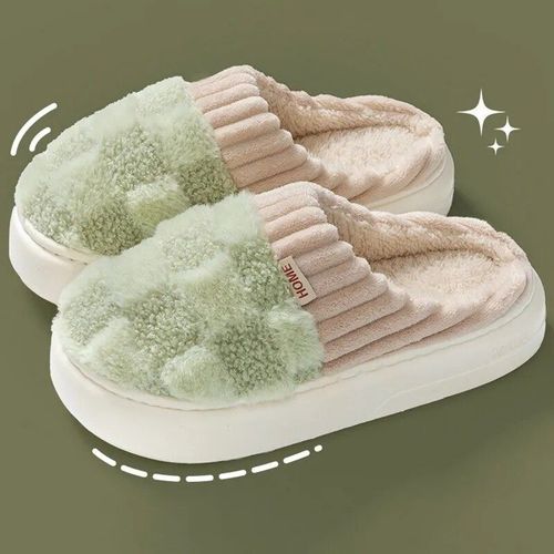 Chaussons D'intrieur En Peluche Pour Femmes,Fourrure Chaude,Chaussures  Plateforme Optique,Motif En Latex,Semelle Souple,Coton,Mode,Hiver