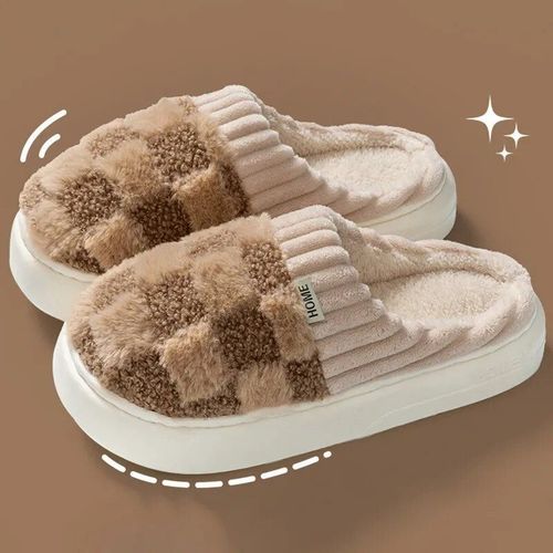 Chaussons D'intrieur En Peluche Pour Femmes,Fourrure Chaude,Chaussures  Plateforme Optique,Motif En Latex,Semelle Souple,Coton,Mode,Hiver