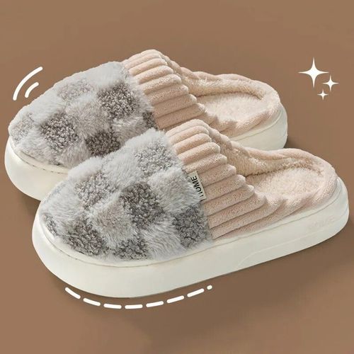Chaussons D'intrieur En Peluche Pour Femmes,Fourrure Chaude,Chaussures  Plateforme Optique,Motif En Latex,Semelle Souple,Coton,Mode,Hiver