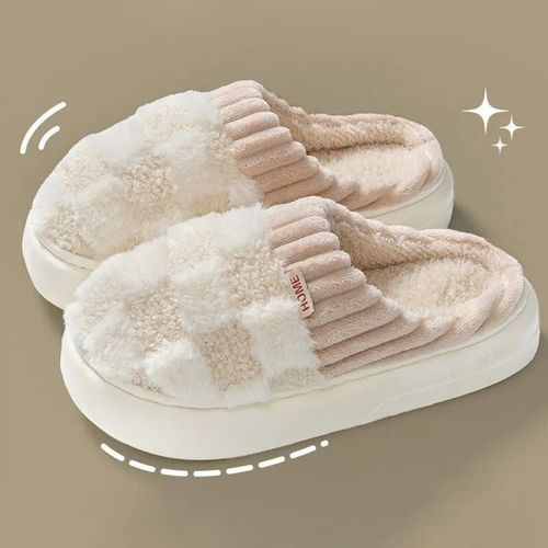 Chaussons D'intrieur En Peluche Pour Femmes,Fourrure Chaude,Chaussures  Plateforme Optique,Motif En Latex,Semelle Souple,Coton,Mode,Hiver