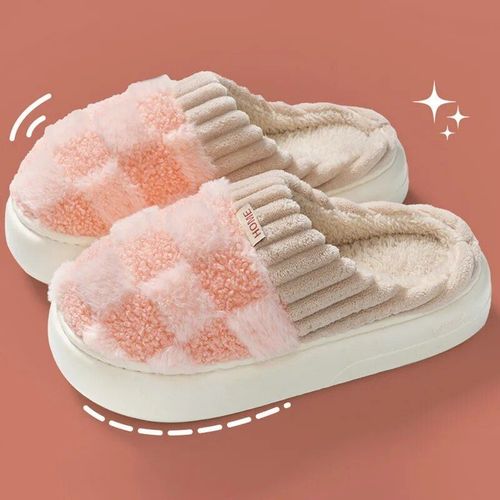 Chaussons D'intrieur En Peluche Pour Femmes,Fourrure Chaude,Chaussures  Plateforme Optique,Motif En Latex,Semelle Souple,Coton,Mode,Hiver