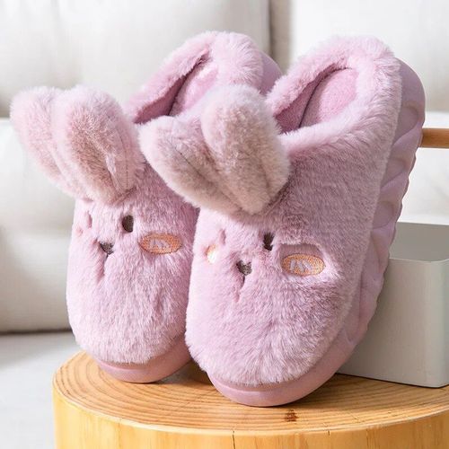 Chaussons De Lapin Blanc Moelleux Pour Femmes,Pantoufles De Maison En Coton,Chaussures  Semelle Souple En Fourrure Douce,Maison Et Intrieur,Chaud Et Mignon,Hiver