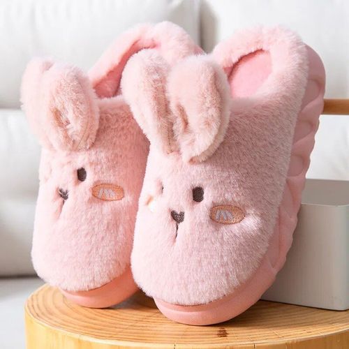 Chaussons De Lapin Blanc Moelleux Pour Femmes,Pantoufles De Maison En Coton,Chaussures  Semelle Souple En Fourrure Douce,Maison Et Intrieur,Chaud Et Mignon,Hiver
