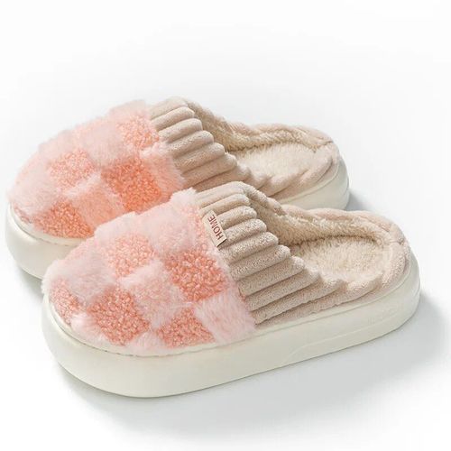 Chaussons De Maison En Fourrure D'hiver Pour Hommes Et Femmes,Chaussures Chaudes En Coton,Semelle Haute Optique,Toboggans En Fourrure Confortables,Intrieur,Chambre  Coucher,Amoureux Des Dames