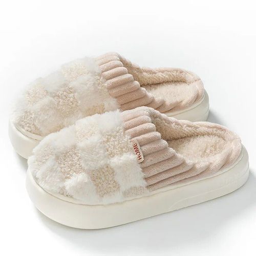 Chaussons De Maison En Fourrure D'hiver Pour Hommes Et Femmes,Chaussures Chaudes En Coton,Semelle Haute Optique,Toboggans En Fourrure Confortables,Intrieur,Chambre  Coucher,Amoureux Des Dames