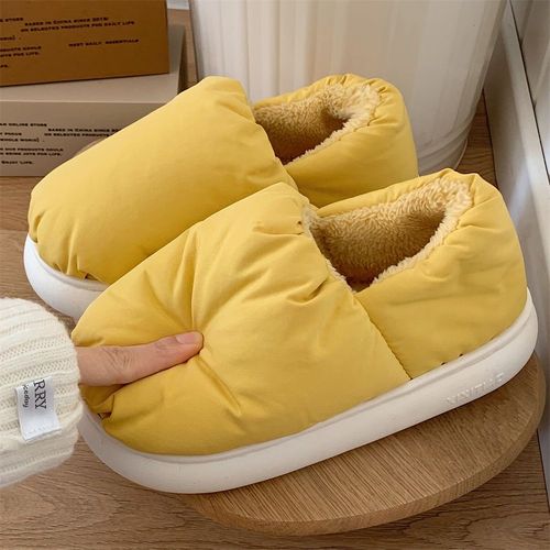 Chaussons En Coton Tout Compris Chauds En Peluche De Couleur Unie Pour Femmes Automne Et Hiver Chaussures En Coton  Fond Souple