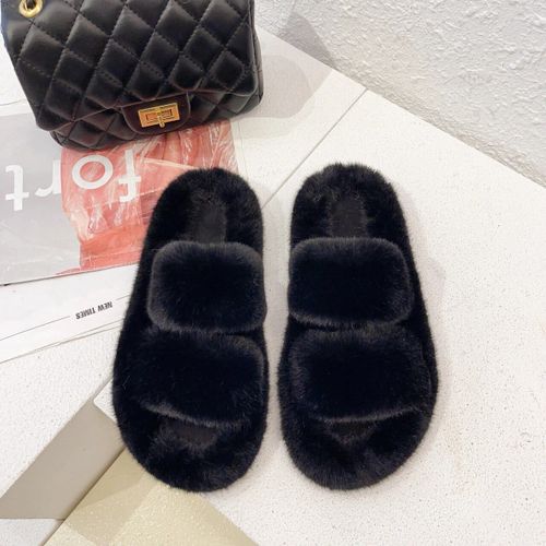 Chaussons En Fourrure Moelleux Pour Femmes,Chaussures En Peluche,Tongs Floues,Chaud,Intrieur,Maison,Salon,Chambre,Femme,Rembourr,Sourire,Hiver - 39